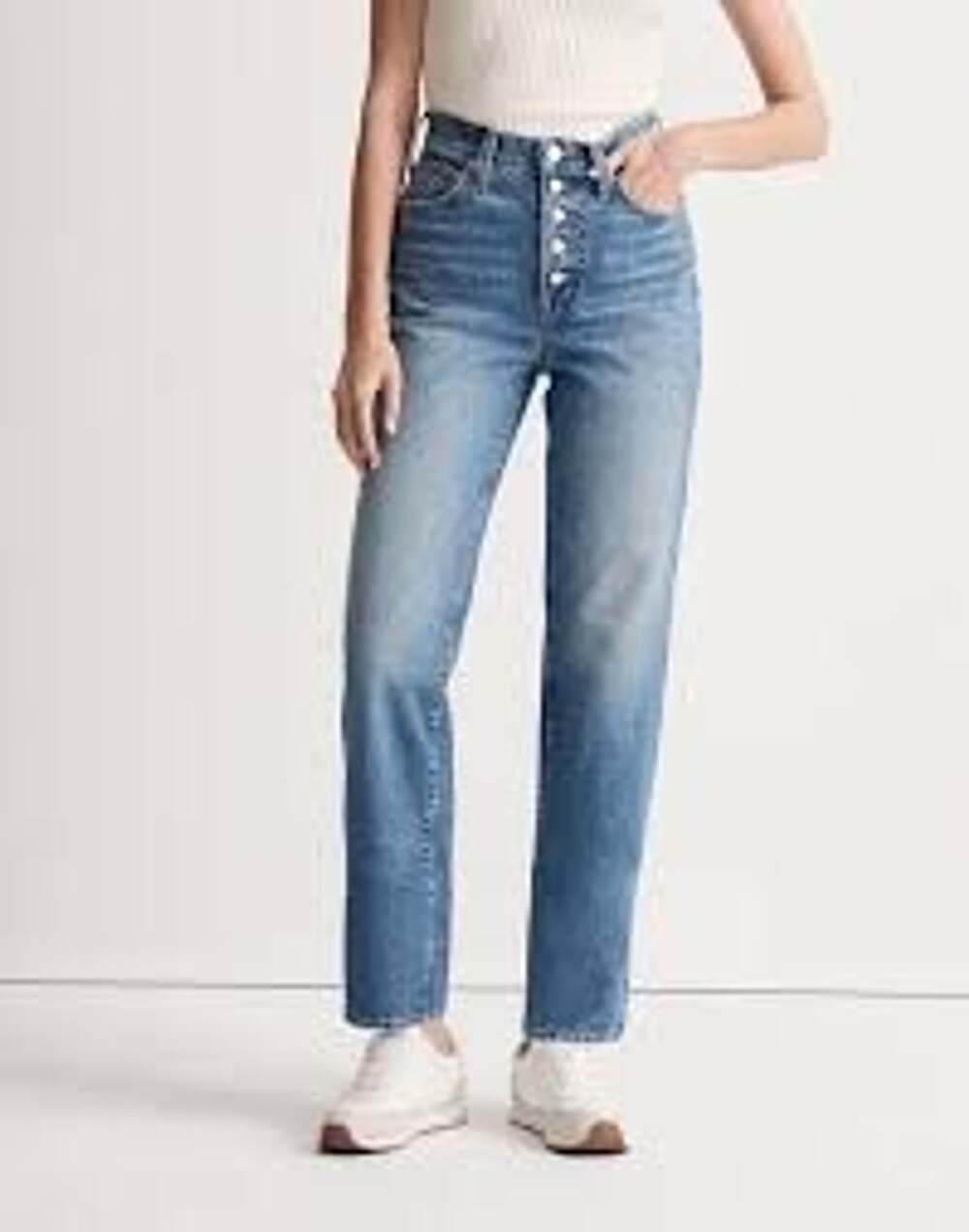 Madewell The Perfect Vintage Straight Jean in Becker Wash: Button-Front Edition